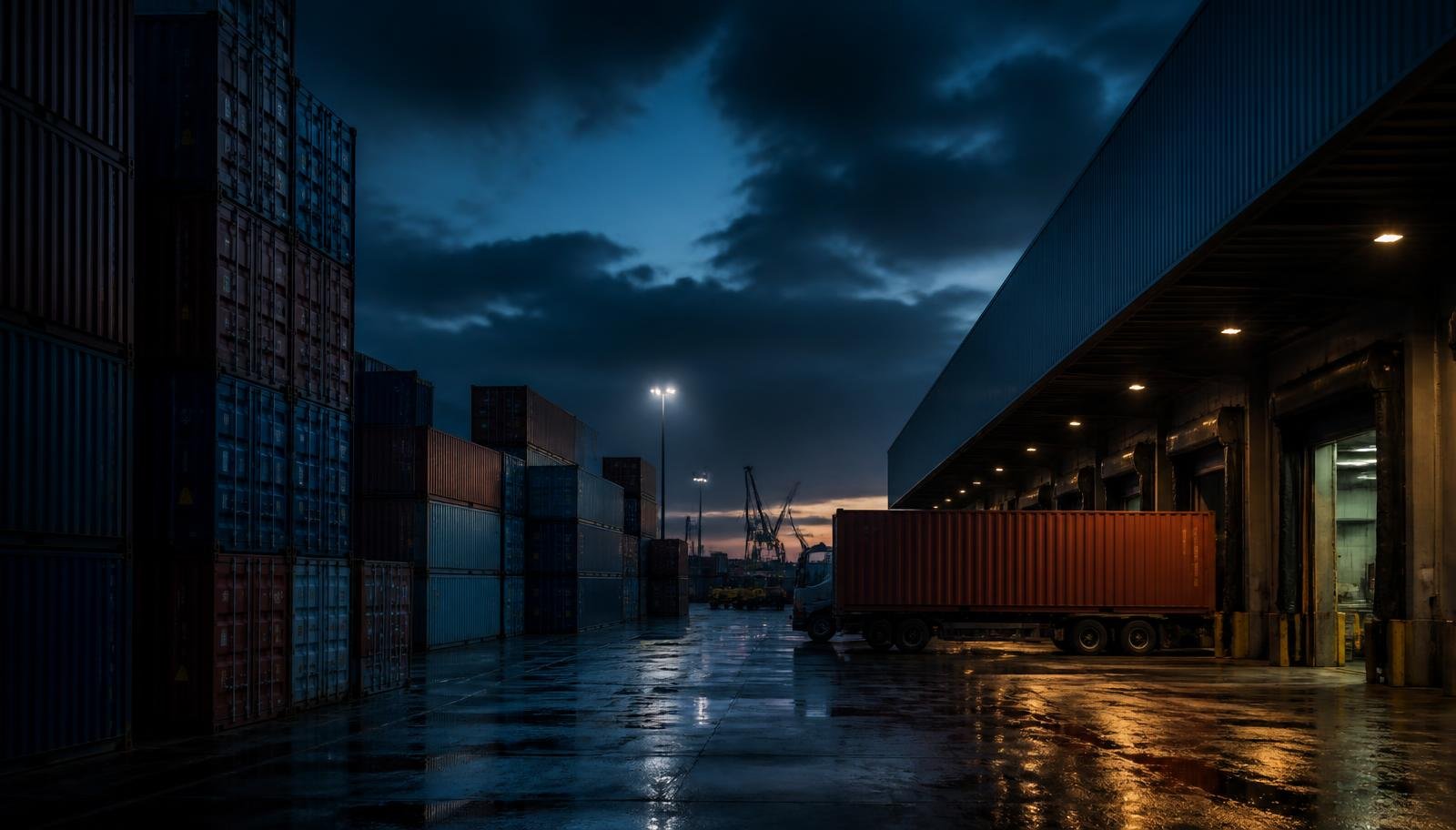Freight containers at a distribution terminal